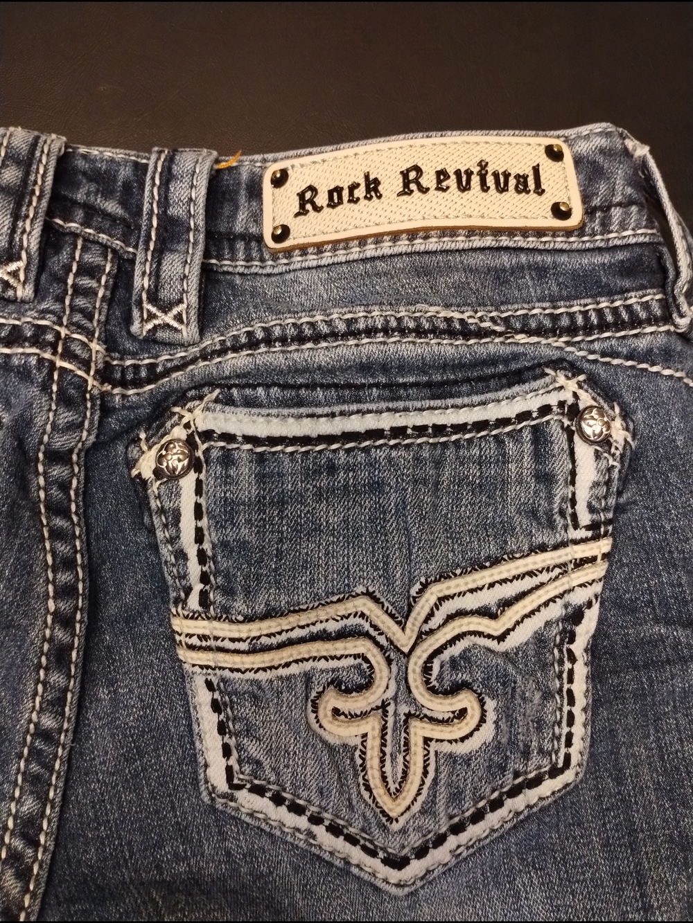 Rock Revival Embroidered Pocket Jeans - Blue Sz 28